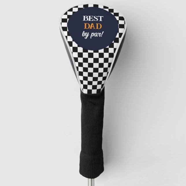 Best Dad Modern Black and White Check Golf Head Cover (Front)