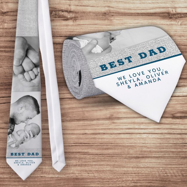 Best Dad Modern Blue Father`s Day 2 Photo Collage Tie (Creator Uploaded)