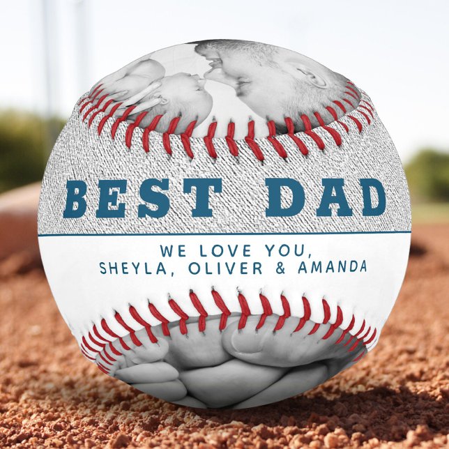 Best Dad Modern Blue Father`s Day 3 Photo Collage Baseball (Creator Uploaded)