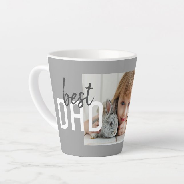 Best Dad Modern Grey Photo Father`s Day  Latte Mug (Left Angle)