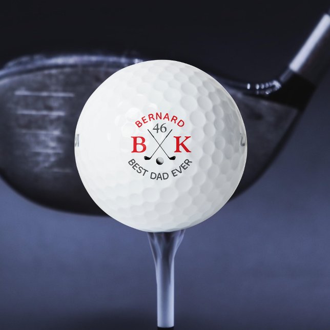 Best Dad Monogram Golf Ball with Red Name (Creator Uploaded)