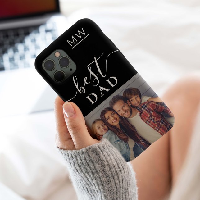Best Dad Monogram Modern Script Photo Black  Case-Mate iPhone Case (Best Dad Monogram simple photo gift perfect for Christmas, Father's Day or Dad's birthday. )