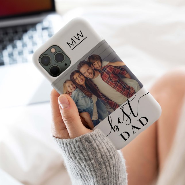 Best Dad Monogram Modern Script Photo White Case-Mate iPhone Case (Best Dad Monogram simple photo gift perfect for Christmas, Father's Day or Dad's birthday. )