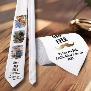 Best Dad Mustache Father's Day 3 Photo Collage Tie
