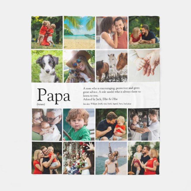 Best Dad, Papa Ever Definition 16 Photo Collage Fleece Blanket (Front)