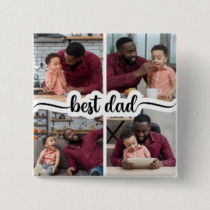 Best Dad Personalised 4 Photo Collage 15 Cm Square Badge