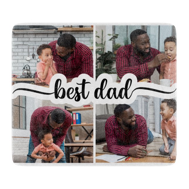 Best Dad Personalised 4 Photo Collage Cutting Board (Front)