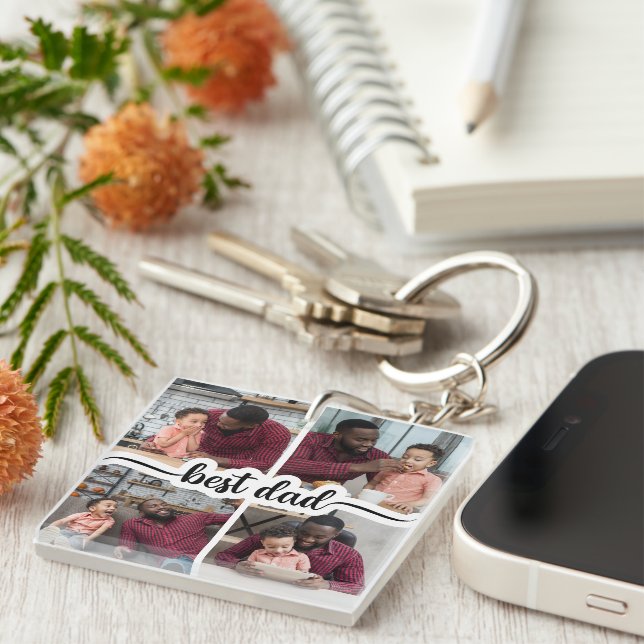 Best Dad Personalised 4 Photo Collage Key Ring (Front Right)