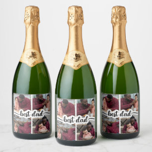 Best Dad Personalised 4 Photo Collage Sparkling Wine Label