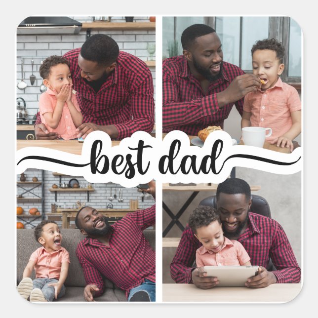 Best Dad Personalised 4 Photo Collage Square Sticker (Front)