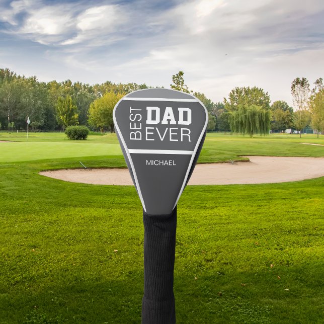 Best Dad Personalised Name Grey Golf Head Cover (Best Dad Personalized Name Gray Golf Head Cover)
