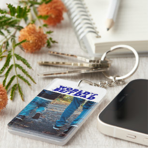 Best Dad photo blue 3d text Key Ring