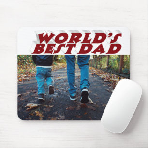 Best Dad photo burgundy 3d text Mouse Mat