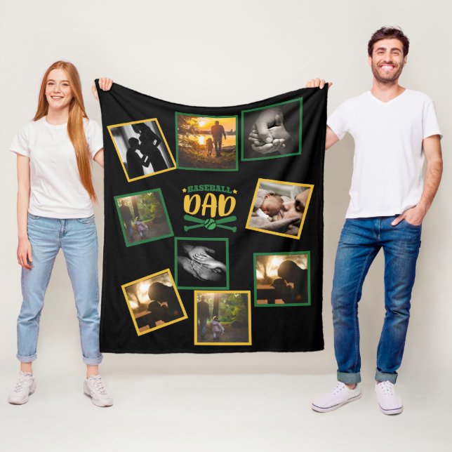 Best DAD Photo Collage BASEBALL DAD Fleece Blanket (In Situ)