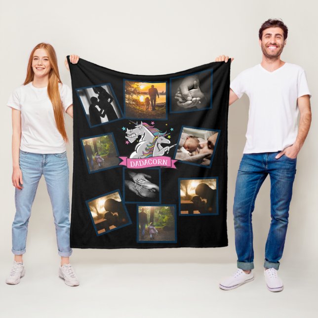 Best DAD Photo Collage Funny Dadacorn Unicorn Fleece Blanket (In Situ)