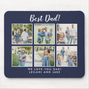 Best Dad! Photo Collage Modern Navy Blue Mouse Mat