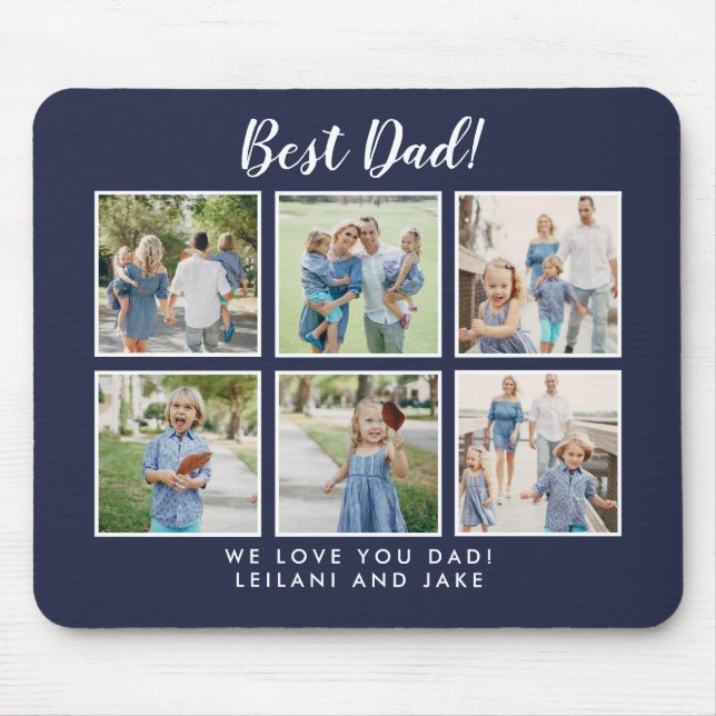 Best Dad! Photo Collage Modern Navy Blue Mouse Mat (Front)