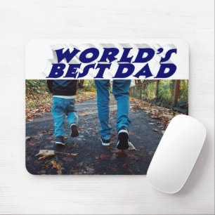 Best Dad photo dark blue 3d text Mouse Mat