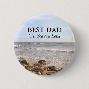 Best Dad Photo of Wavy Atlantic Ocean Blue Sky 6 Cm Round Badge