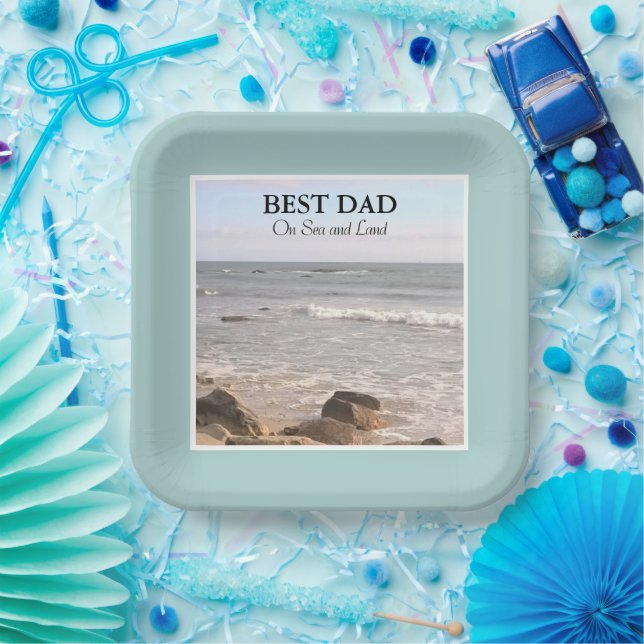 Best Dad Photo of Wavy Atlantic Ocean Blue Sky Paper Plate (Party)