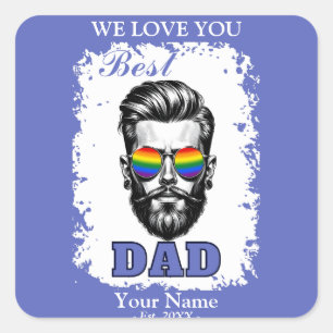 Best Dad Rainbow Flag Colours Father's Day Gift Square Sticker
