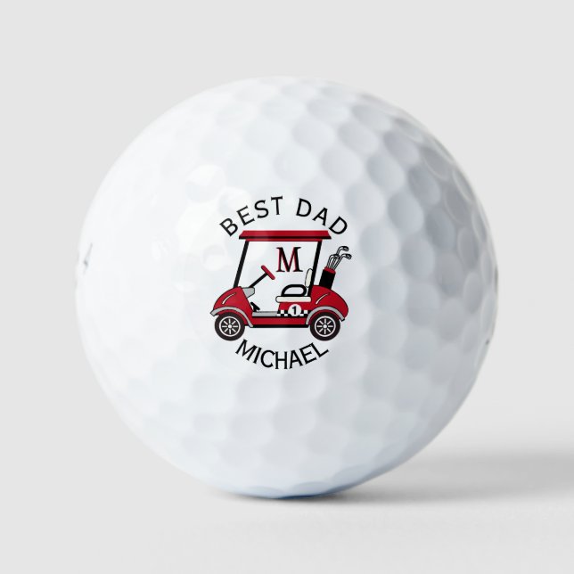 Best Dad Red & Black Custom Cart Personalised Golf Balls (Front)