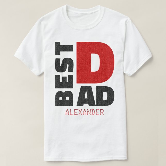 Best Dad Red Black Glitter Name Customised T-Shirt (Design Front)