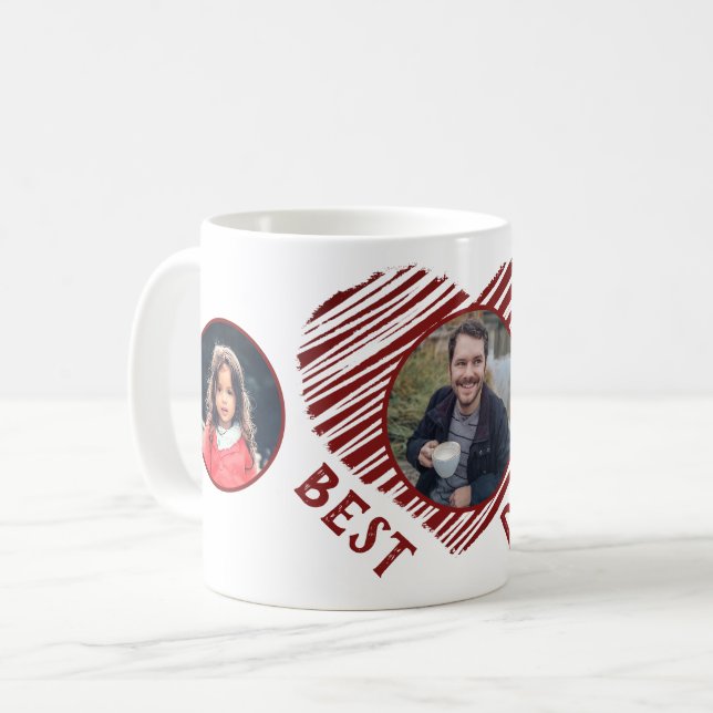 Best Dad red Heart Father`s Day 3 Photo Collage Coffee Mug (Front Left)