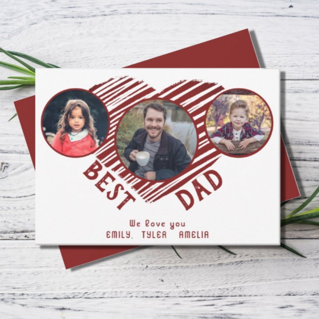 Best Dad Red Heart Father`s Day 3 Photos  Holiday Card (Creator Uploaded)