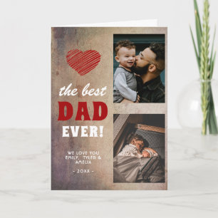 Best Dad Red Heart Father's Day 2 Photo  Holiday Card