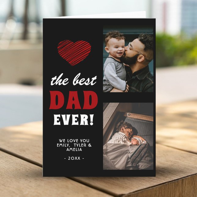 Best Dad Red Heart Father's Day 2 Photo  Holiday Card (Creator Uploaded)