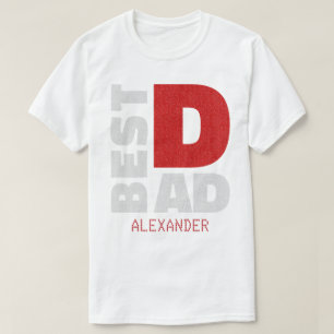 Best Dad Red Silver Glitter Name Customized T-Shirt