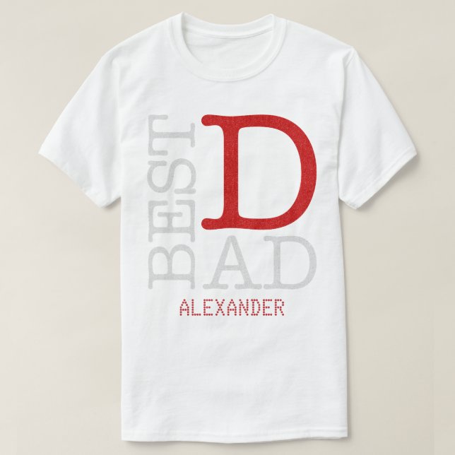 Best Dad Red Silver Glitter Name Personalised T-Shirt (Design Front)