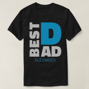 Best Dad Silver Blue Glitter Name Customised T-Shirt