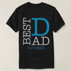 Best Dad Silver Blue Glitter Name Personalised T-Shirt