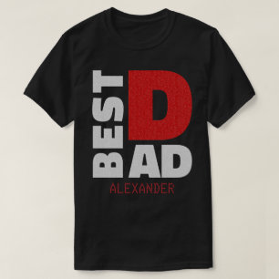 Best Dad Silver Red Glitter Name Customized T-Shirt