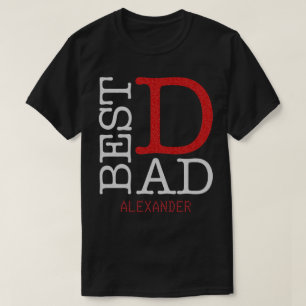 Best Dad Silver Red Glitter Name Personalized T-Shirt