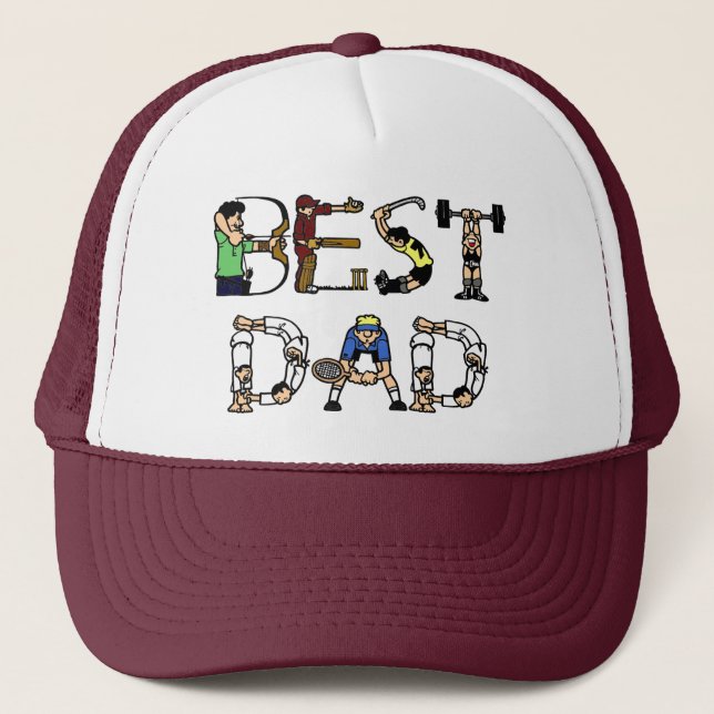 Best Dad Sports Fun Text Trucker Hat (Front)