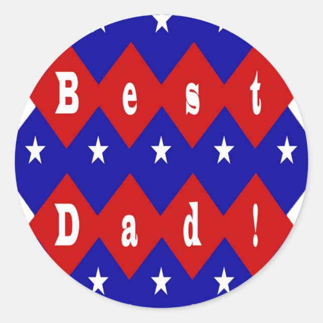 Best Dad Stars & Diamonds Typography Red & Blue Classic Round Sticker (Front)