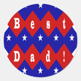 Best Dad Stars & Diamonds Typography Red & Blue Classic Round Sticker