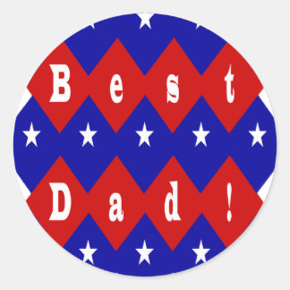 Best Dad Stars & Diamonds Typography Red & Blue Classic Round Sticker