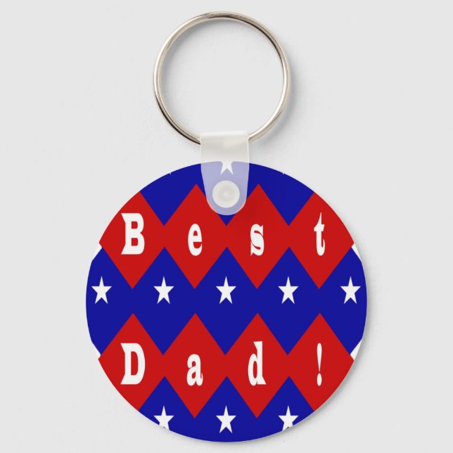 Best Dad Stars & Diamonds Typography Red & Blue Key Ring (Front)