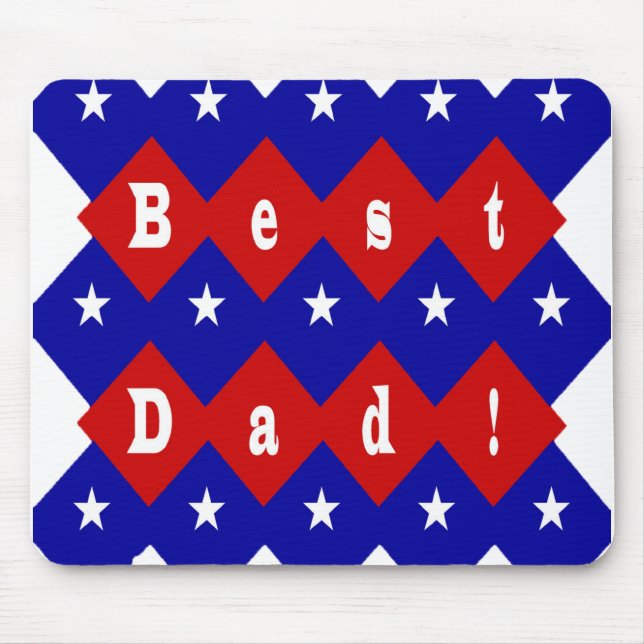 Best Dad Stars & Diamonds Typography Red & Blue Mouse Mat (Front)