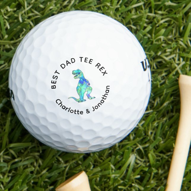 Best Dad Tee Rex personalised kids names Golf Balls (Funny best dad tee Rex custom kids names and dinosaur T-Rex golfing joke golf ball Fun dinosaur gift)