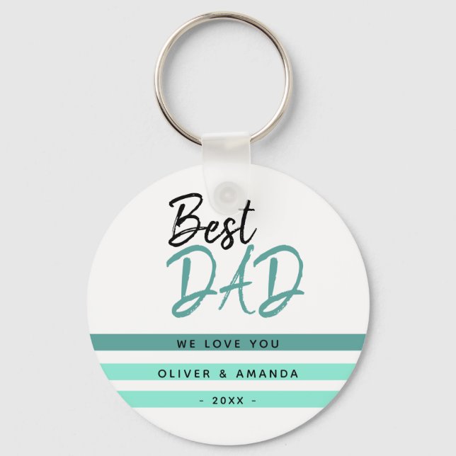 Best Dad Turquoise Typography Father`s Day Key Ring (Front)