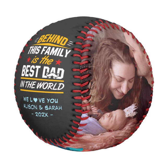 Best Dad Typography Family Photos Dark Grey Black Baseball (Angled)