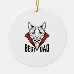 Best Dad Vampire Cat Vintage Engraving Design_1 Ceramic Tree Decoration