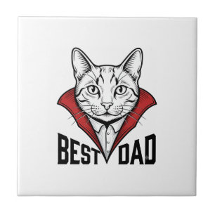Best Dad Vampire Cat Vintage Engraving Design_1 Tile