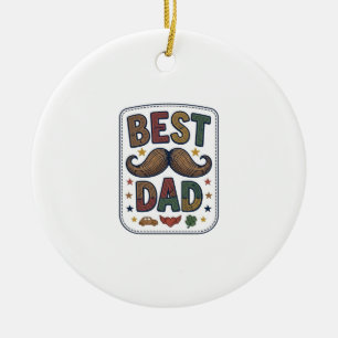 Best Dad Vintage Moustache Vector Father Design_1 Ceramic Tree Decoration