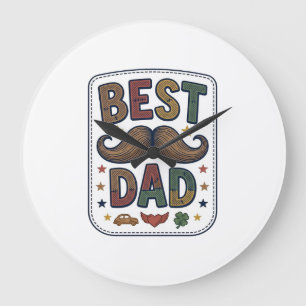Best Dad Vintage Moustache Vector Father Design_1 Large Clock